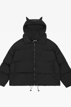 Y2K Grunge Devil Puffer Jacket - Retro 90s Fashion, Summer Outfits, and Club Party Looks