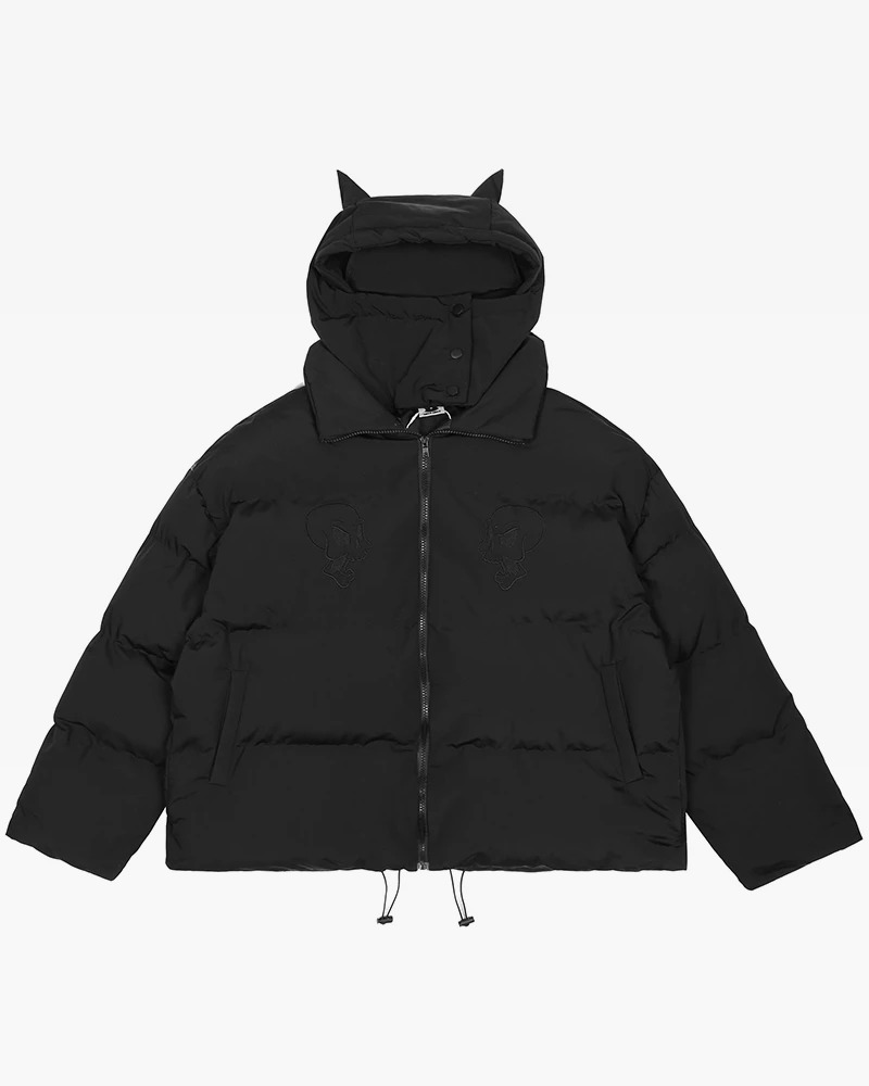 Y2K Grunge Devil Puffer Jacket - Retro 90s Fashion, Summer Outfits, and Club Party Looks