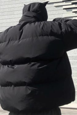 Y2K Grunge Devil Puffer Jacket - Retro 90s Fashion, Summer Outfits, and Club Party Looks