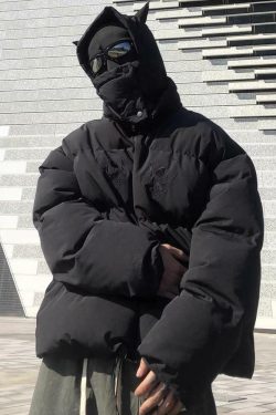 Y2K Grunge Devil Puffer Jacket - Retro 90s Fashion, Summer Outfits, and Club Party Style