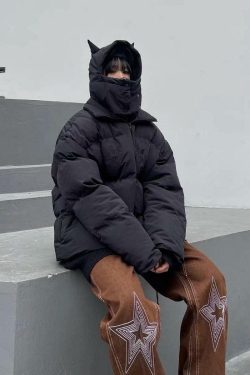 Y2K Grunge Devil Puffer Jacket - Retro 90s Fashion, Summer Outfits, and Club Party Style