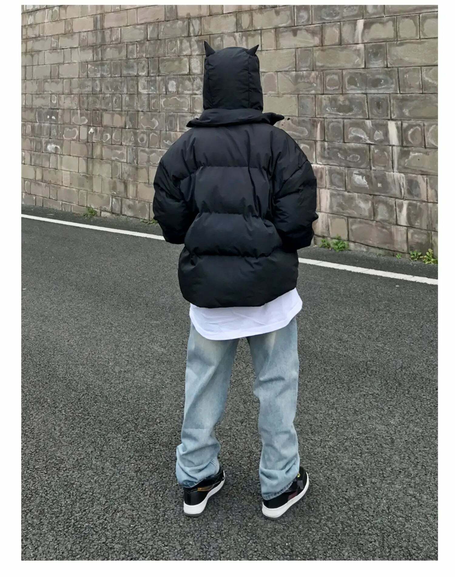 Y2K Grunge Devil Puffer Jacket - Retro 90s Fashion, Summer Outfits, and Club Party Style