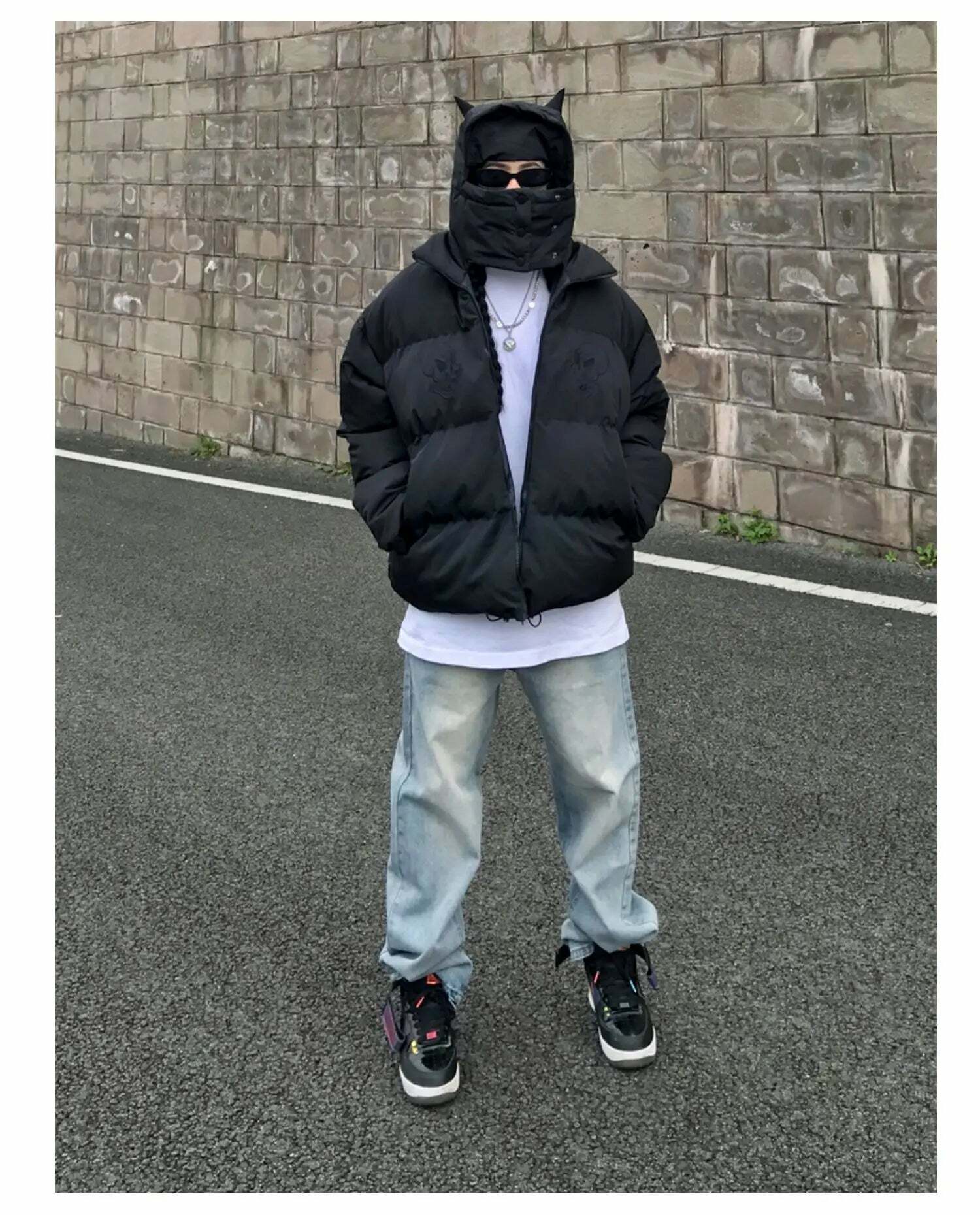 Y2K Grunge Devil Puffer Jacket - Retro 90s Fashion, Summer Outfits, and Club Party Style