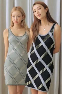 Y2K Grunge Diagonal Check Sleeveless Mini Dress - 90s Fashion, Retro Summer Outfit