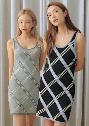 Y2K Grunge Diagonal Check Sleeveless Mini Dress - 90s Fashion, Retro Summer Outfit