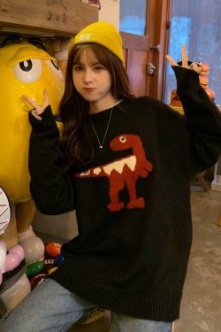 Y2K Grunge Dinosaur Sweater - Retro 90s Fashion, Pastel Goth, Summer Y2K Outfits
