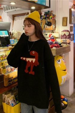 Y2K Grunge Dinosaur Sweater - Retro 90s Fashion, Pastel Goth, Summer Y2K Outfits