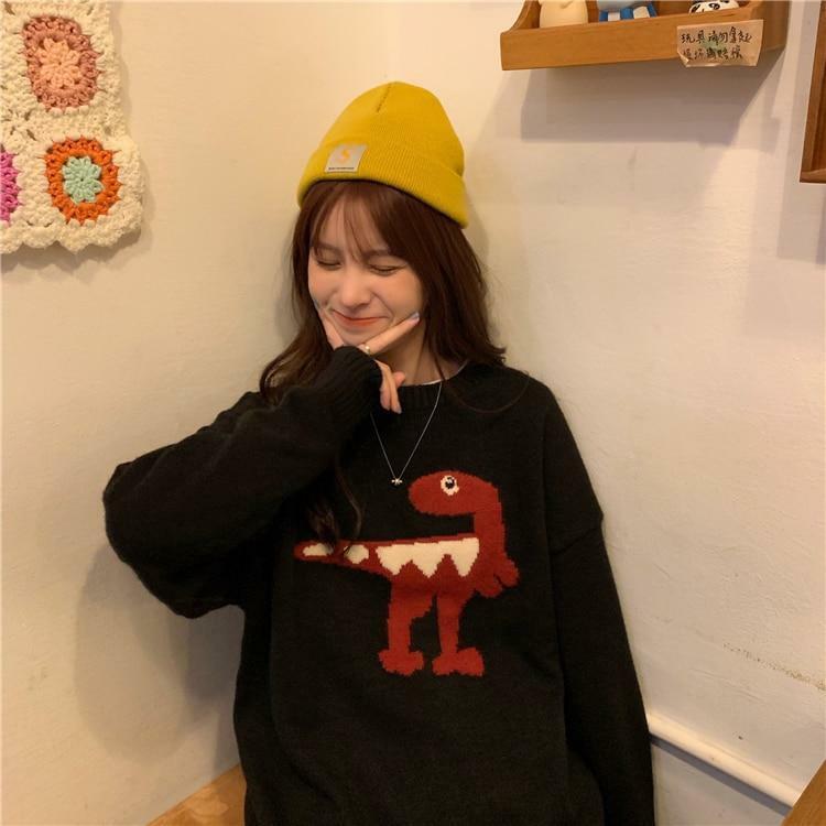 Y2K Grunge Dinosaur Sweater - Retro 90s Fashion, Pastel Goth, Summer Y2K Outfits