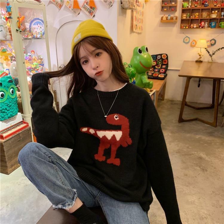Y2K Grunge Dinosaur Sweater - Retro 90s Fashion, Pastel Goth, Summer Y2K Outfits
