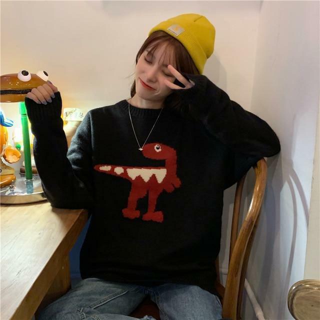 Y2K Grunge Dinosaur Sweater - Retro 90s Fashion, Pastel Goth, Summer Y2K Outfits