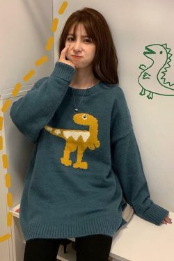 Y2K Grunge Dinosaur Sweater - Retro 90s Fashion, Pastel Goth, Summer Y2K Outfits