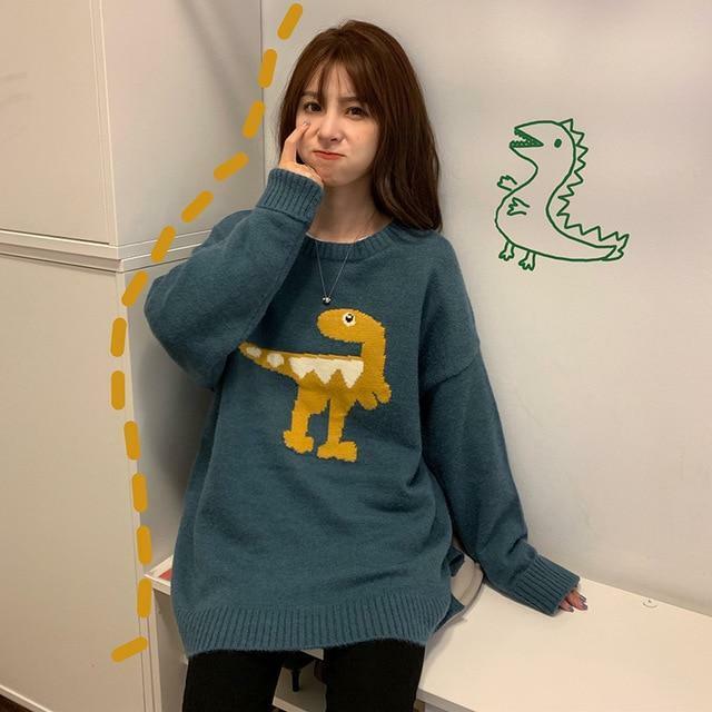 Y2K Grunge Dinosaur Sweater - Retro 90s Fashion, Pastel Goth, Summer Y2K Outfits