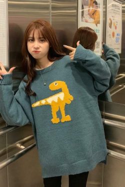 Y2K Grunge Dinosaur Sweater - Retro 90s Fashion, Pastel Goth, Summer Y2K Outfits