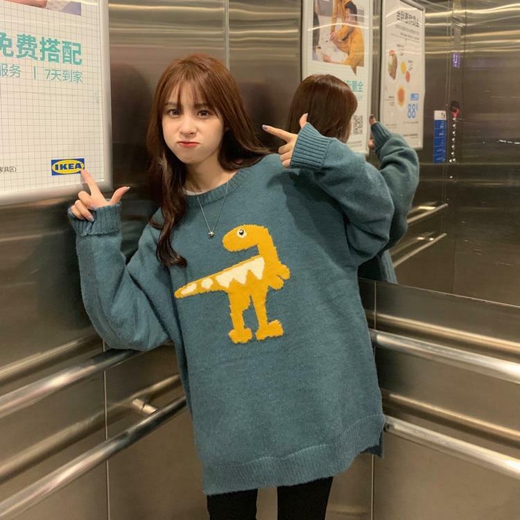Y2K Grunge Dinosaur Sweater - Retro 90s Fashion, Pastel Goth, Summer Y2K Outfits