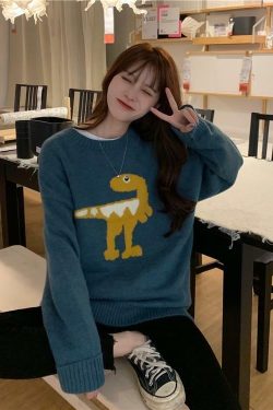 Y2K Grunge Dinosaur Sweater - Retro 90s Fashion, Pastel Goth, Summer Y2K Outfits
