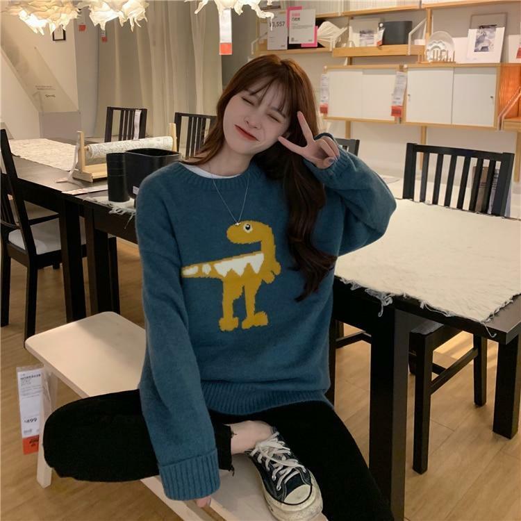 Y2K Grunge Dinosaur Sweater - Retro 90s Fashion, Pastel Goth, Summer Y2K Outfits