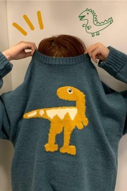 Y2K Grunge Dinosaur Sweater - Retro 90s Fashion, Pastel Goth, Summer Y2K Outfits