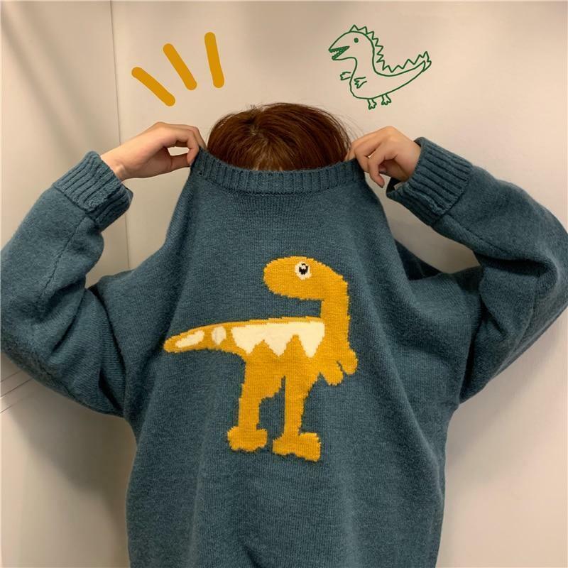 Y2K Grunge Dinosaur Sweater - Retro 90s Fashion, Pastel Goth, Summer Y2K Outfits