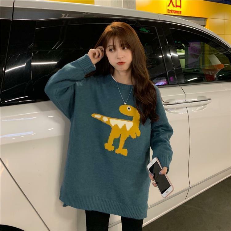 Y2K Grunge Dinosaur Sweater - Retro 90s Fashion, Pastel Goth, Summer Y2K Outfits