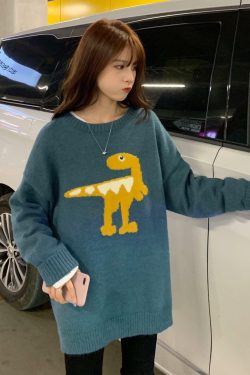 Y2K Grunge Dinosaur Sweater - Retro 90s Fashion, Pastel Goth, Summer Y2K Outfits