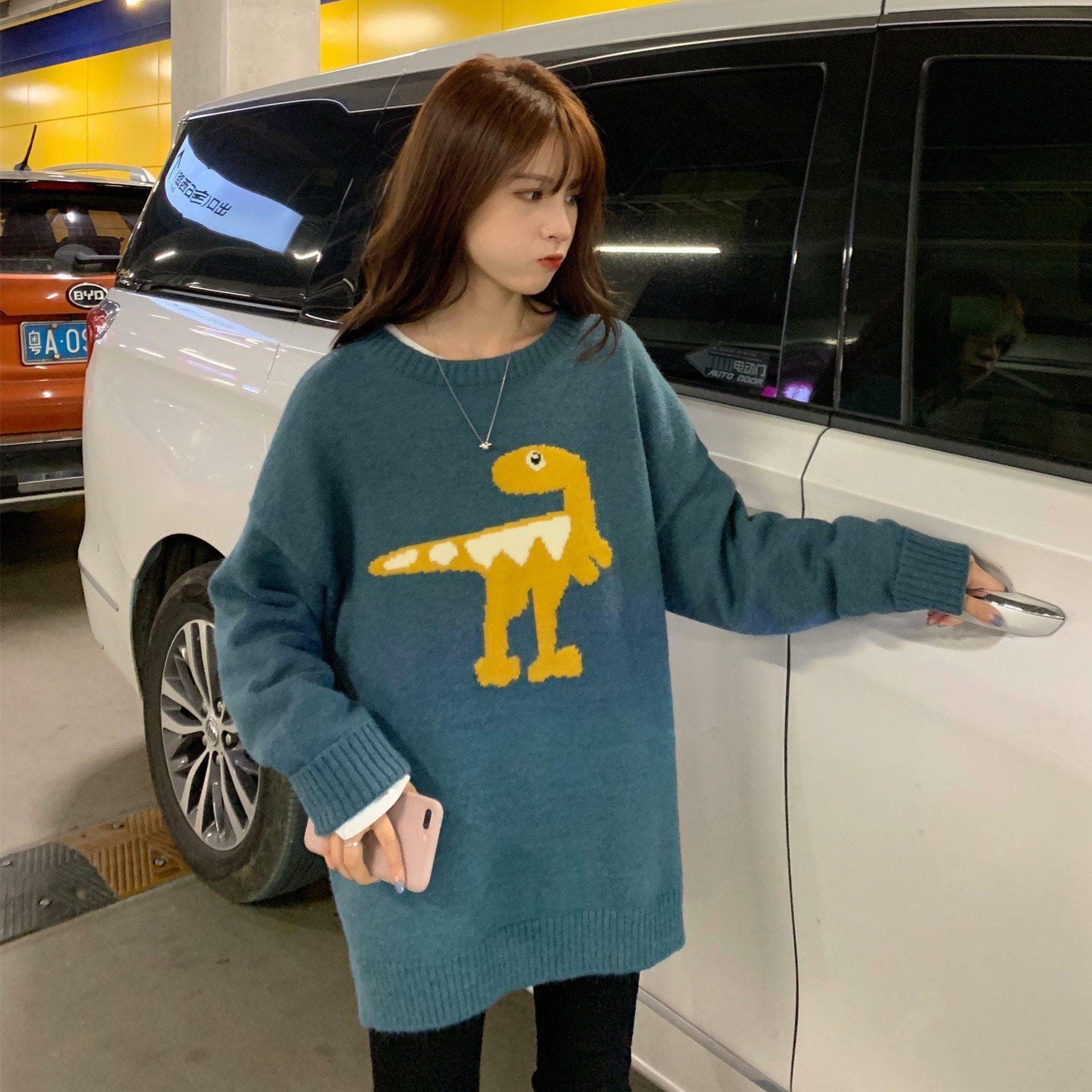 Y2K Grunge Dinosaur Sweater - Retro 90s Fashion, Pastel Goth, Summer Y2K Outfits