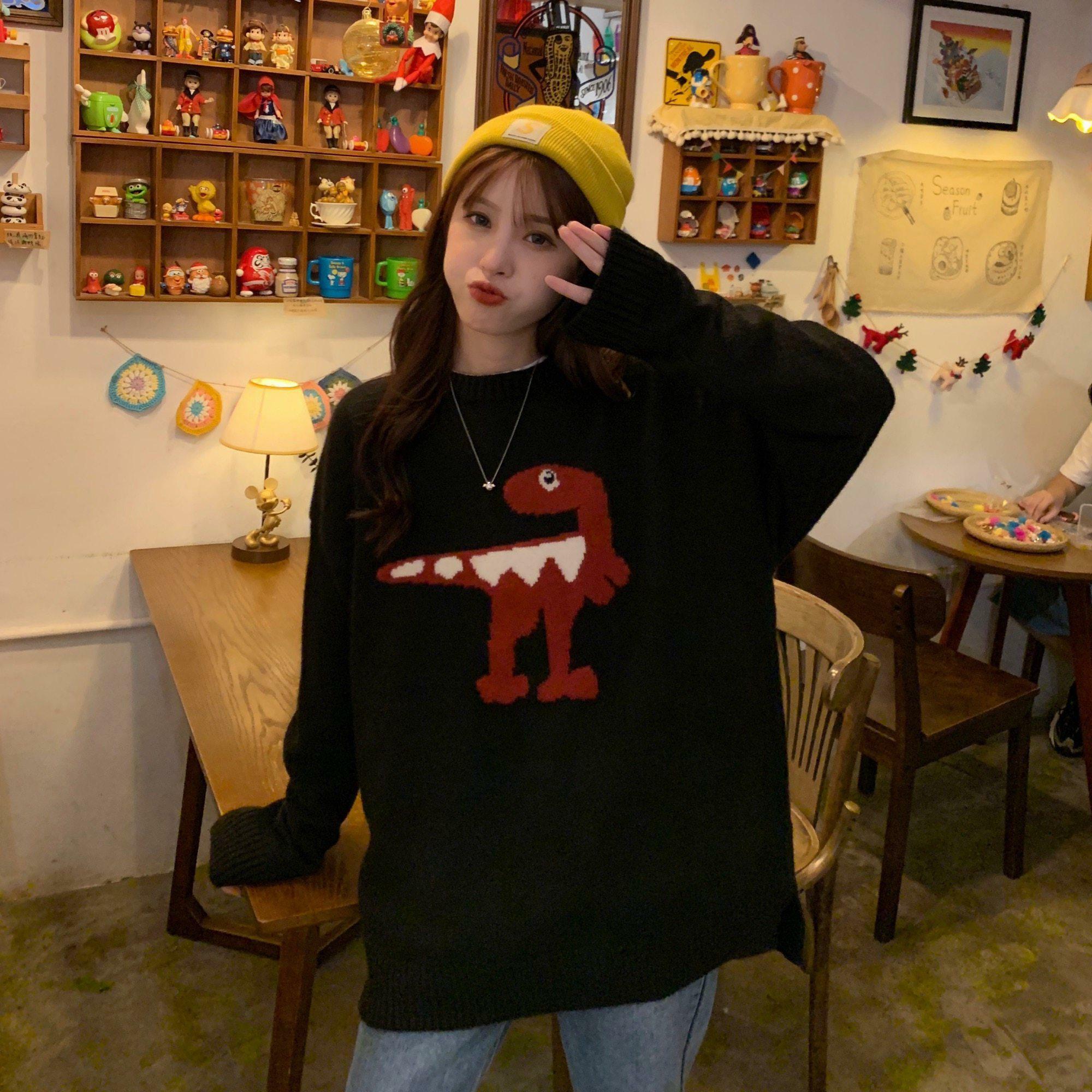 Y2K Grunge Dinosaur Sweater - Retro 90s Fashion, Pastel Goth, Summer Y2K Outfits