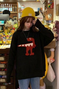 Y2K Grunge Dinosaur Sweater - Retro 90s Fashion, Pastel Goth, Summer Y2K Outfits