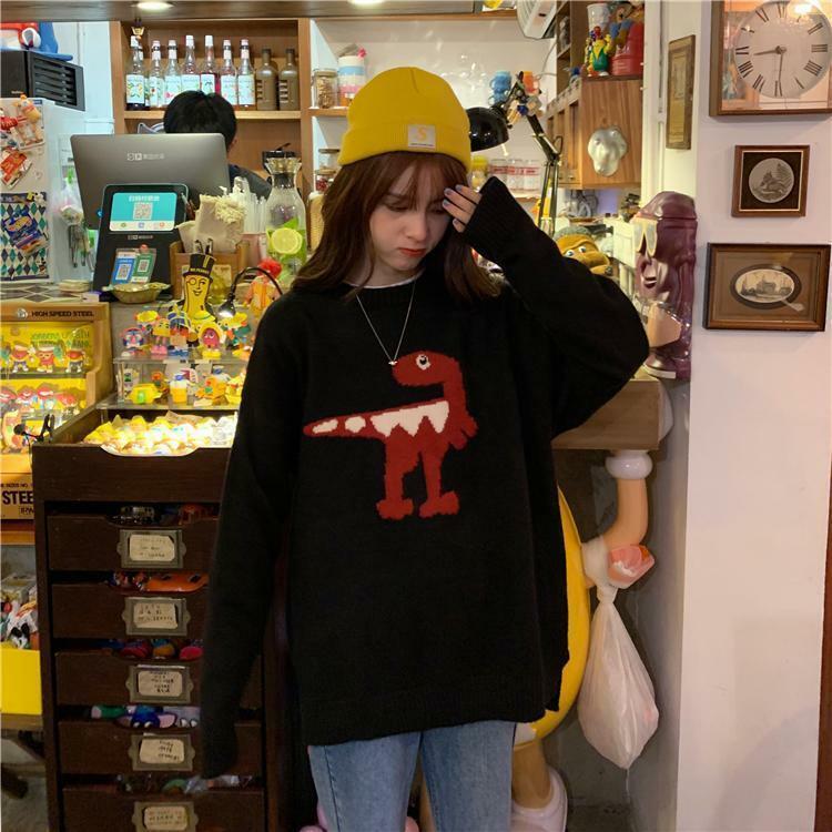 Y2K Grunge Dinosaur Sweater - Retro 90s Fashion, Pastel Goth, Summer Y2K Outfits