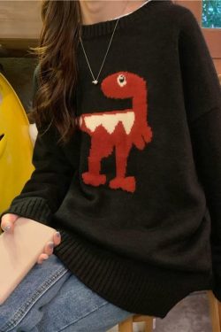 Y2K Grunge Dinosaur Sweater - Retro 90s Fashion, Pastel Goth, Summer Y2K Outfits