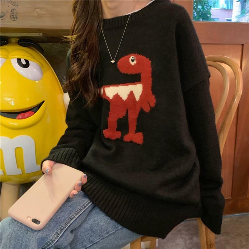 Y2K Grunge Dinosaur Sweater - Retro 90s Fashion, Pastel Goth, Summer Y2K Outfits