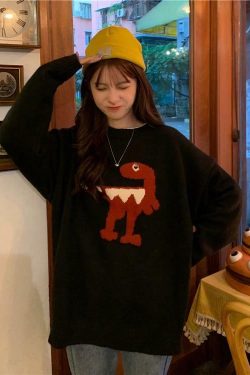 Y2K Grunge Dinosaur Sweater - Retro 90s Fashion, Pastel Goth, Summer Y2K Outfits