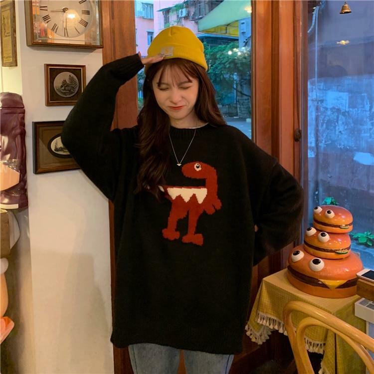 Y2K Grunge Dinosaur Sweater - Retro 90s Fashion, Pastel Goth, Summer Y2K Outfits