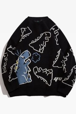 Y2K Grunge Dinosaur Sweater - Retro 90s Fashion, Summer Outfits, and Pastel Goth Style