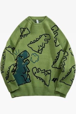 Y2K Grunge Dinosaur Sweater - Retro 90s Fashion, Summer Outfits, and Pastel Goth Style
