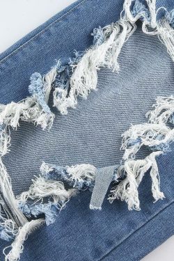 Y2K Grunge Distressed Cut Out Jeans - 90s Retro Summer Outfit, Y2K Fashion Essentials