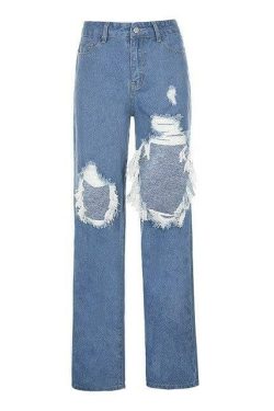 Y2K Grunge Distressed Cut Out Jeans - 90s Retro Summer Outfit, Y2K Fashion Essentials