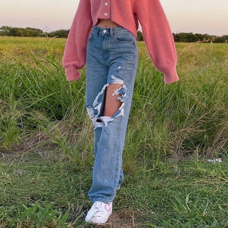Y2K Grunge Distressed Cut Out Jeans - 90s Retro Summer Outfit, Y2K Fashion Essentials