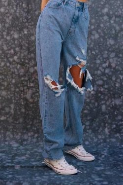 Y2K Grunge Distressed Cut Out Jeans - 90s Retro Summer Outfit, Y2K Fashion Essentials