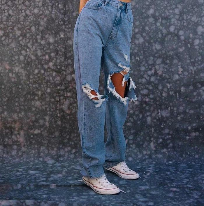 Y2K Grunge Distressed Cut Out Jeans - 90s Retro Summer Outfit, Y2K Fashion Essentials
