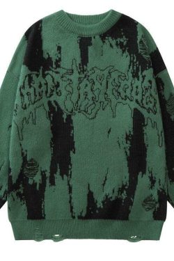 Y2K Grunge Distressed Knit Sweater - 90s Fashion, Retro Style, Y2K Summer & Party Outfits