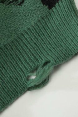 Y2K Grunge Distressed Knit Sweater - 90s Fashion, Retro Style, Y2K Summer & Party Outfits