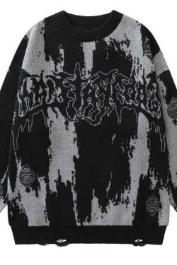 Y2K Grunge Distressed Knit Sweater - 90s Fashion, Retro Style, Y2K Summer & Party Outfits
