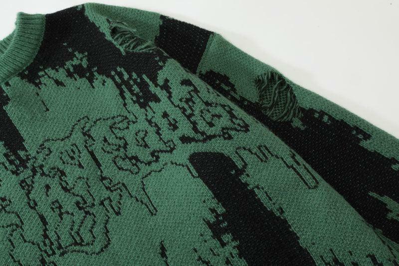 Y2K Grunge Distressed Knit Sweater - 90s Retro, Summer Outfits, Pastel Goth, Y2K Fashion