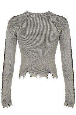 Y2K Grunge Distressed Long Sleeve Top - 90s Fashion, Retro Style, Y2K Summer Outfits