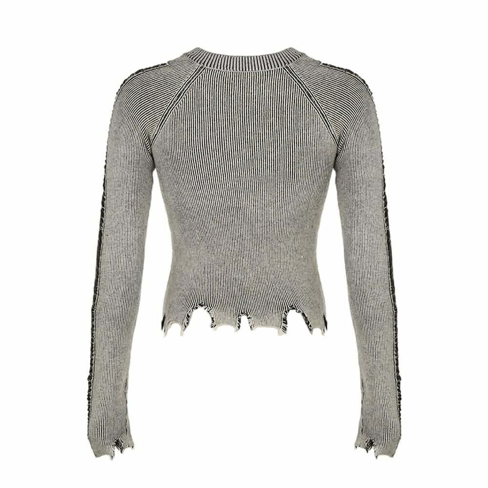 Y2K Grunge Distressed Long Sleeve Top - 90s Fashion, Retro Style, Y2K Summer Outfits