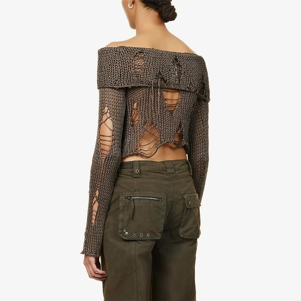 Y2K Grunge Distressed Off Shoulder Knit Sweater - 90s Fashion, Retro Style, Gothic Y2K Outfit