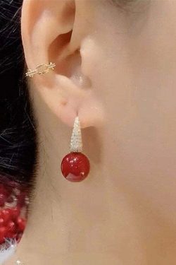 Y2K Grunge DIY Red Copper Zircon Pearl Drop Earrings - Retro 90s Fashion, Y2K Party Outfits