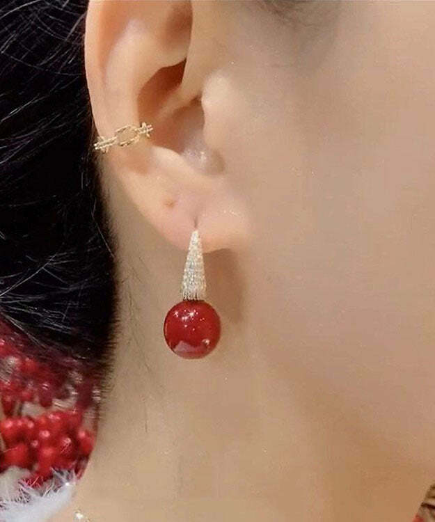 Y2K Grunge DIY Red Copper Zircon Pearl Drop Earrings - Retro 90s Fashion, Y2K Party Outfits