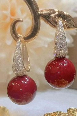 Y2K Grunge DIY Red Copper Zircon Pearl Drop Earrings - Retro 90s Fashion, Y2K Party Outfits
