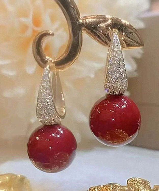 Y2K Grunge DIY Red Copper Zircon Pearl Drop Earrings - Retro 90s Fashion, Y2K Party Outfits